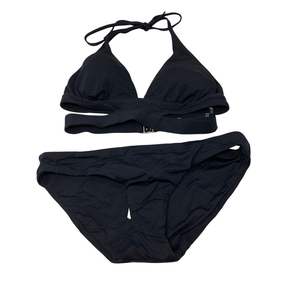 Seafolly Bikini Set Womens US 4 Black Padded Halter Triangle Swimsuit NWOT